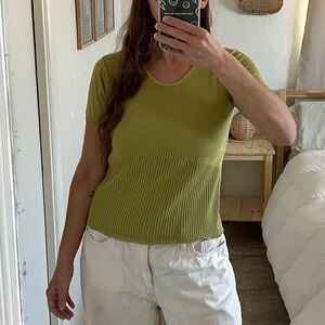 Hand Dyed Y2K Era 100% Silk Short Sleeve Empire Waist Sweater Knit Tee